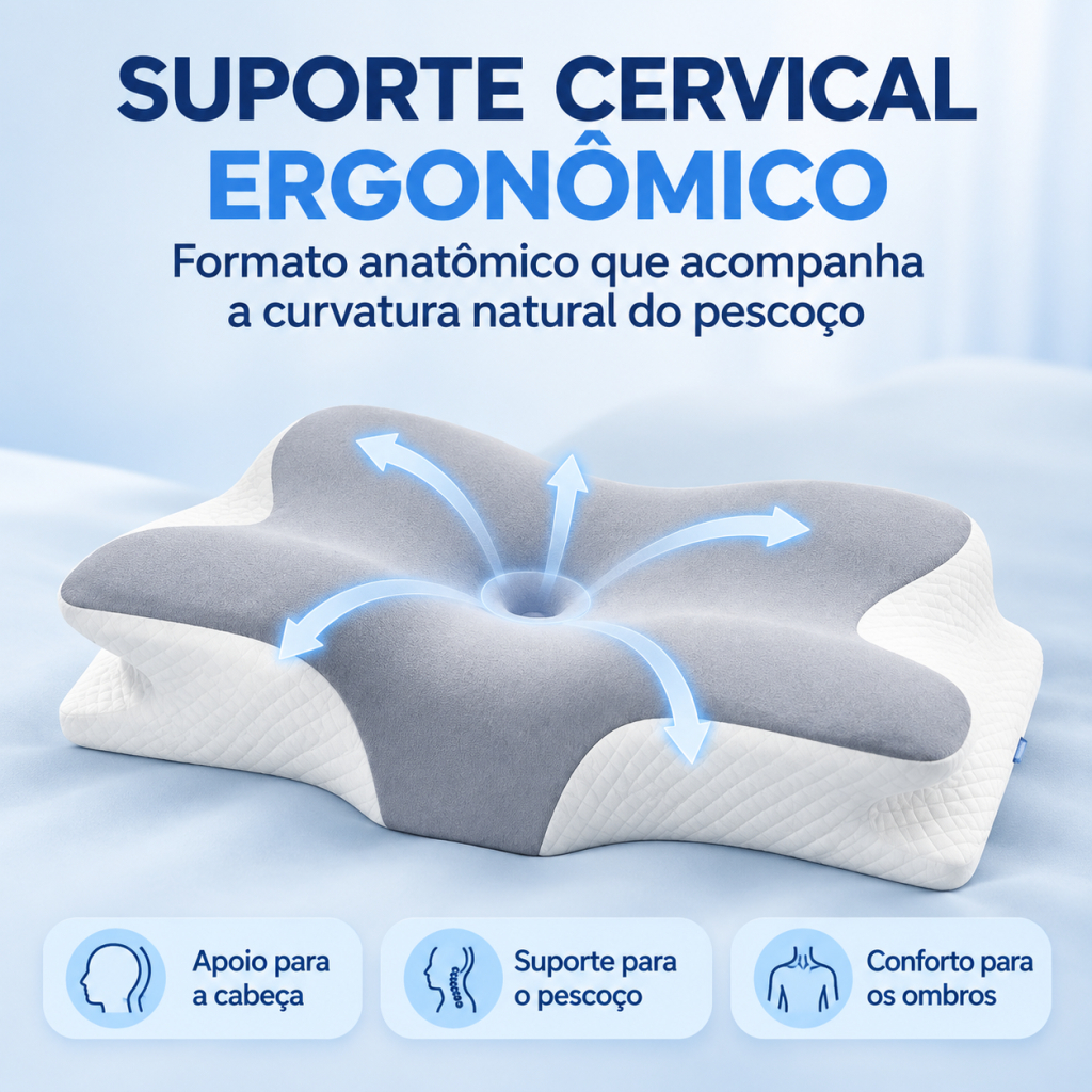 Travesseiro OrtopéDico Borboleta Cervical Ergonomia Para Torcicolo E Dores Viscoelastico Fronha LaváVel