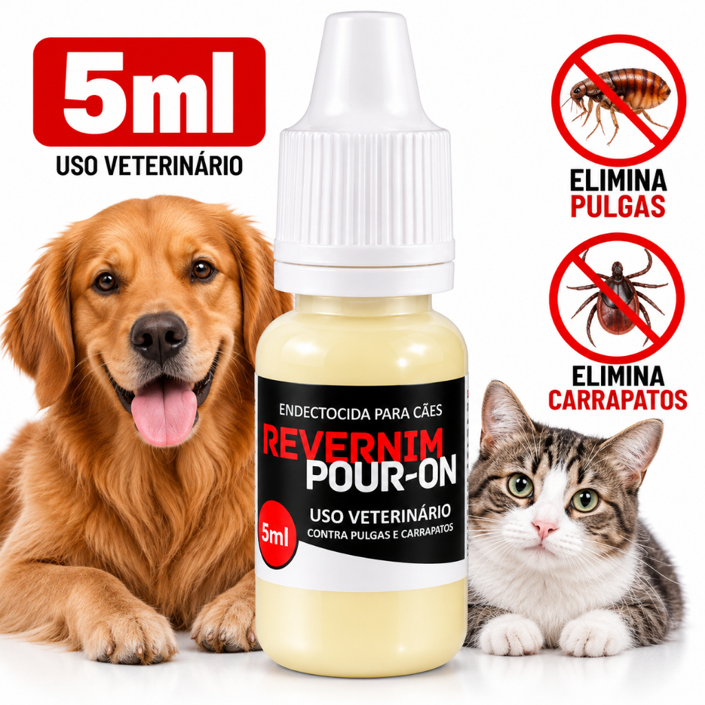 1 a 3 uni Antipulgas e Carrapatos Revernim Pour-On para Cães e Gatos 5ml - Fipronil Pipeta Gotas Pescoço