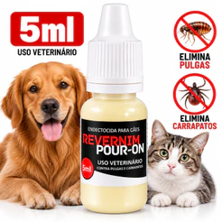 1 a 3 uni Antipulgas e Carrapatos Revernim Pour-On para Cães e Gatos 5ml - Fipronil Pipeta Gotas Pescoço