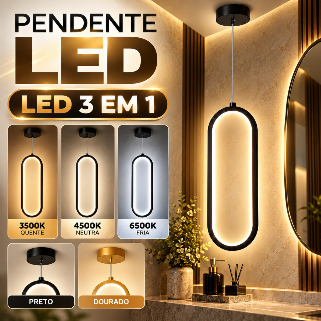 Pendente LED Oval Circulo Neon 3500K 4500K 6500K 3 Em 1 Luminária De Led Para Lavabo Cabeceira Hall