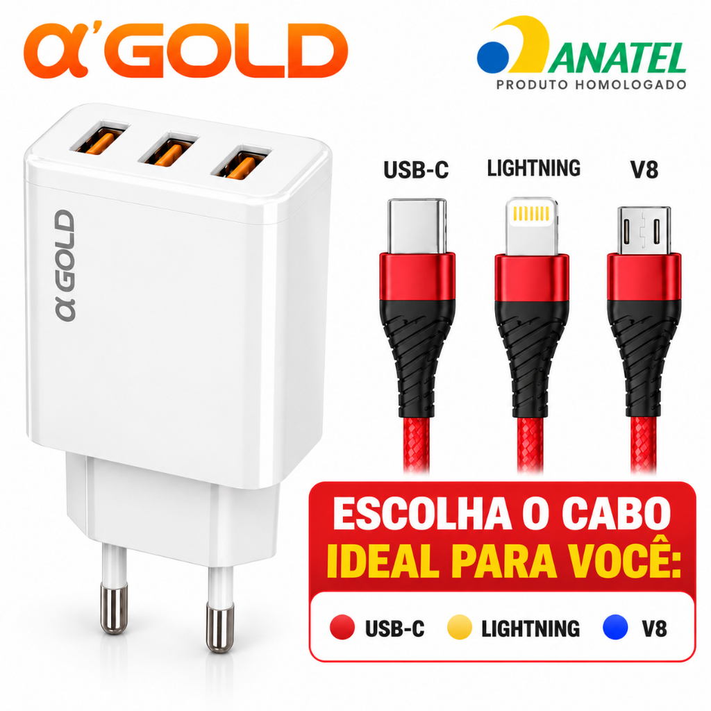 Kit Fonte Carregador Cabo Para Celular iPhone Android Tipo C V8 Turbo