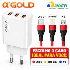 Kit Fonte Carregador Cabo Para Celular iPhone Android Tipo C V8 Turbo
