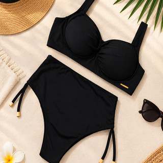 Biquini feminino Verão Preto  Plus Size ao G - Base reforçada