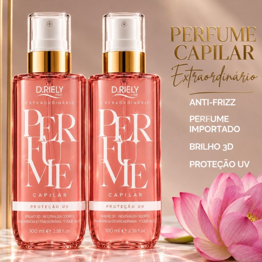 Perfume Capilar P/ Cabelo Feminino C/ Brilho Anti Frizz Proteção UV D.Riely Hair Body Splash Capilar