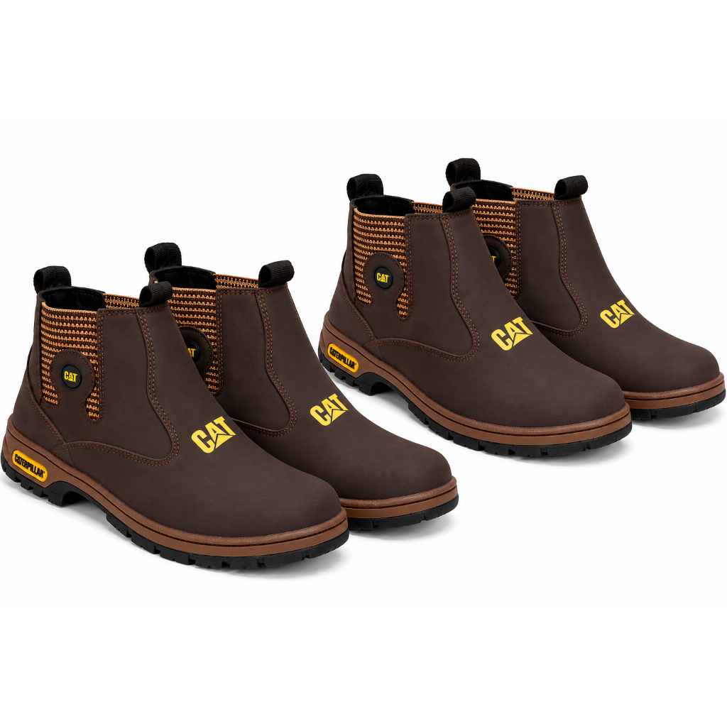 Kit 2 Botina Caterpillar Feminino e Masculina Casual em Couro Sintético Conforto e Estilo