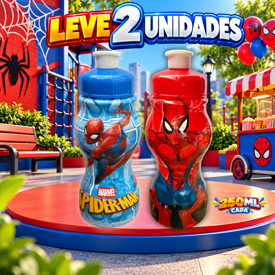 Garrafinha Infantil 250ml Super Heróis Colorida para Escola Passeio 1 ou 2 Unidades