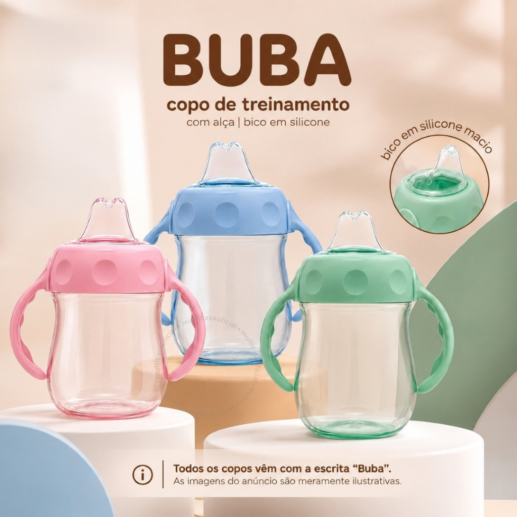 Copo de Treinamento Buba com Alça Bico de Silicone Infantil Bebê 160ml