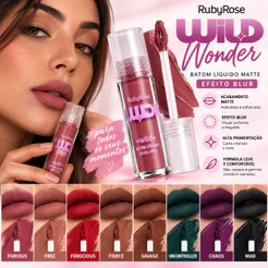 Batom Líquido Wild Wonder Ruby Rose Matte Efeito Blur 8 Cores Alta Pigmentação