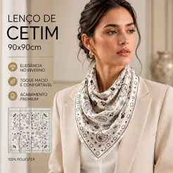 Lenço Feminino 90x90cm Quadrado em Cetim Toque Suave Elegante Versátil para Cabelo Pescoço Bolsa e Moda