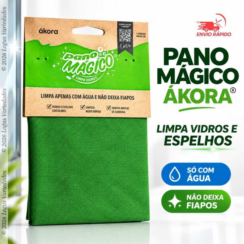 Pano Mágico Akora ORIGINAL 40x40cm Limpa Vidros Sem Manchas Não Solta Fiapos Limpeza Eficiente Vidro Espelho Carro Casa