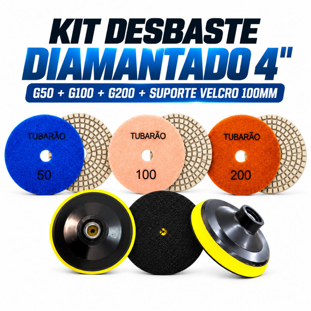 Kit Acabamento 45 Graus Com 3 Lixa Diamantada + 1 Suporte