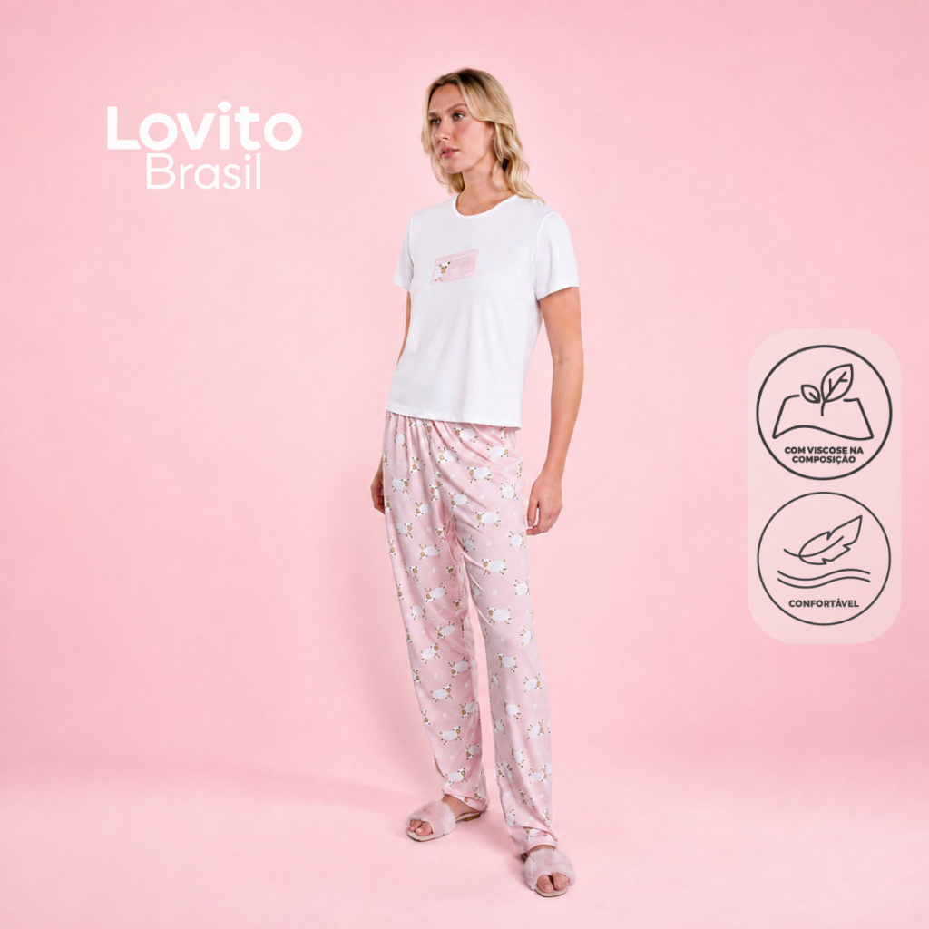 Lovito Conjunto de Pijama Calça Comprida Ovelhas PJB18631894 · foto 2