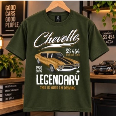 Camiseta Masculina Manga Curta 100% Algodão Estampa Carro Clássico Chevelle SS 454 Vintage Automotiva Retro Carro Antigo
