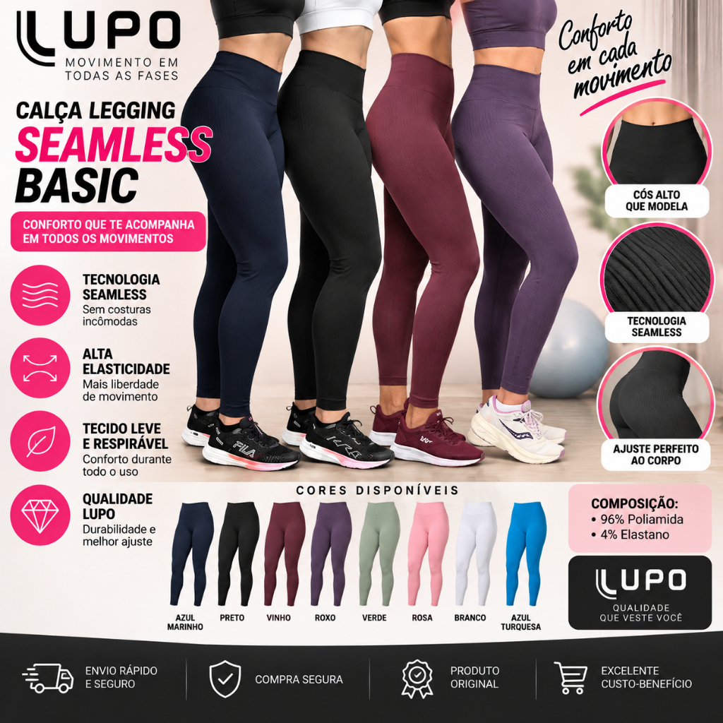 Calça Legging Lupo Seamless Basic Feminina Original Academia