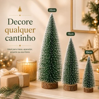 Mini Árvore de Natal Pinheiro Nevada com Base de Madeira Premium Efeito Neve Realista 20-25-30cm