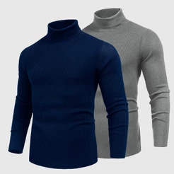 Kit 2 Blusa Cacharrel Sueter Masculina Canelada Gola Alta