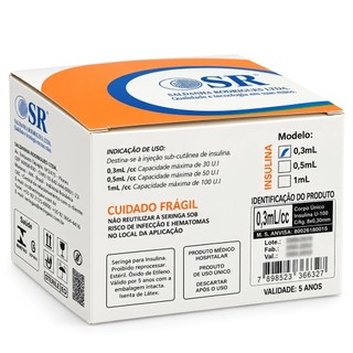 SERINGA INSULINA 0,3ML 8X0,30MM AGULHA FIXA 30G  SR