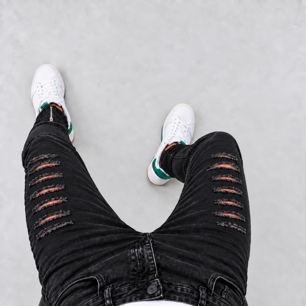 Calça Masculina  Slim Skinny Rasgada Zíper na Barra - Tendência Moda Fashion 2026
