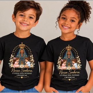 Camiseta Infantil Unissex Nossa Senhora Aparecida Algodão Blusa Dia das Crianças Leve e Confortável Envio Imediato