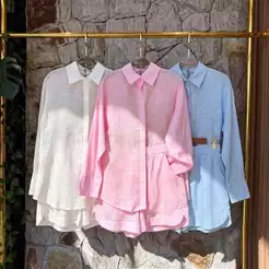 Conjunto em linho camisa e short com forrado casaul elegante para seu looks coleção novo em verão Moda casual Elegante