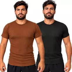 Camiseta Masculina Canelada Slim Manga Curta Básica Academia Confortável Unidade e Kit