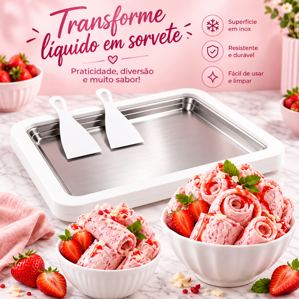 Sorveteria Infantil Chapa Instantâneo Brinquedo De Fazer Sorvete de Rolo para Crianças com Acessório