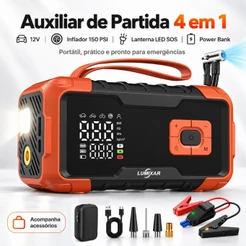 Kit Auxiliar Partida 4 em 1 26800mAh 150PSI Compressor Ar Power Bank Lanterna Carregador 12V Portatil Veicular