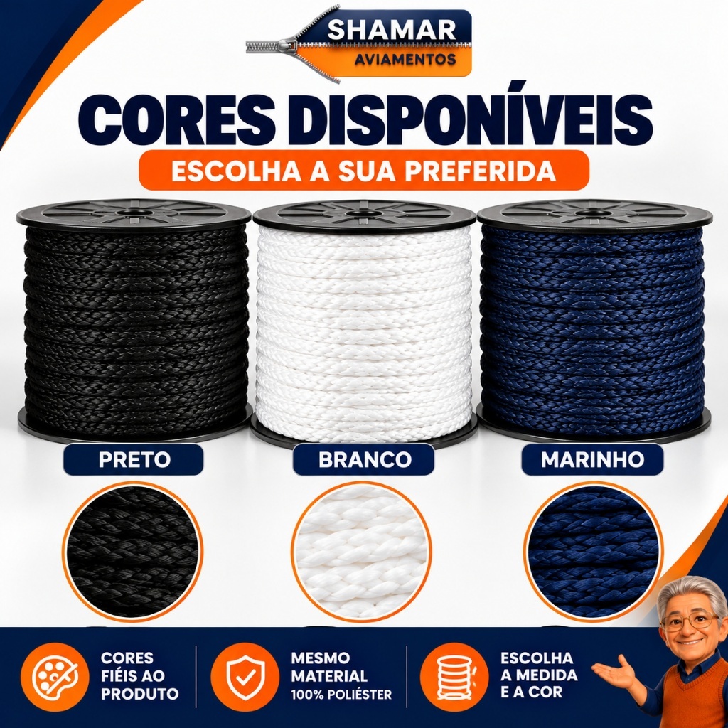 Cordão de Poliéster para Moletom Capuz Shorts e Bermudas – Cordão Roliço para Roupa — imagem 2 de 2