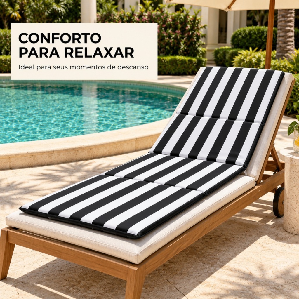 Colchonete Dobravel 180x60cm Almofada P/ Espreguiçadeira e Cadeira de Praia Área de Piscina