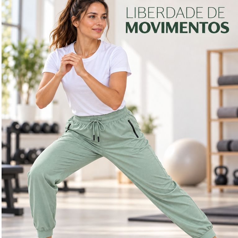 Calça Jogger Feminina Esportiva de Poliamida Bolsos com Zíper para Academia e Dia a Dia