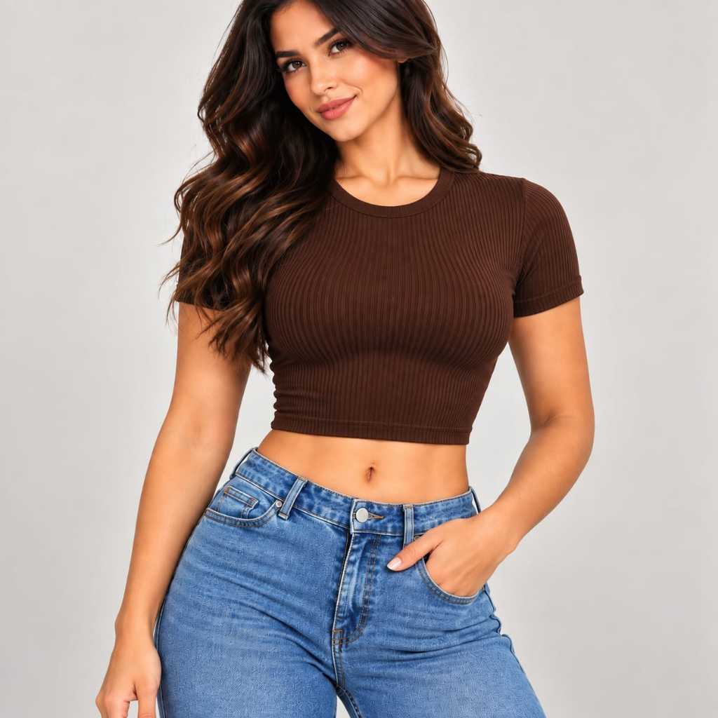 Cropped Manga Curta Canelado Manguinha Gola Redonda Ribana Canelada Algodão Blusinha Curta Camiseta Básica Cores