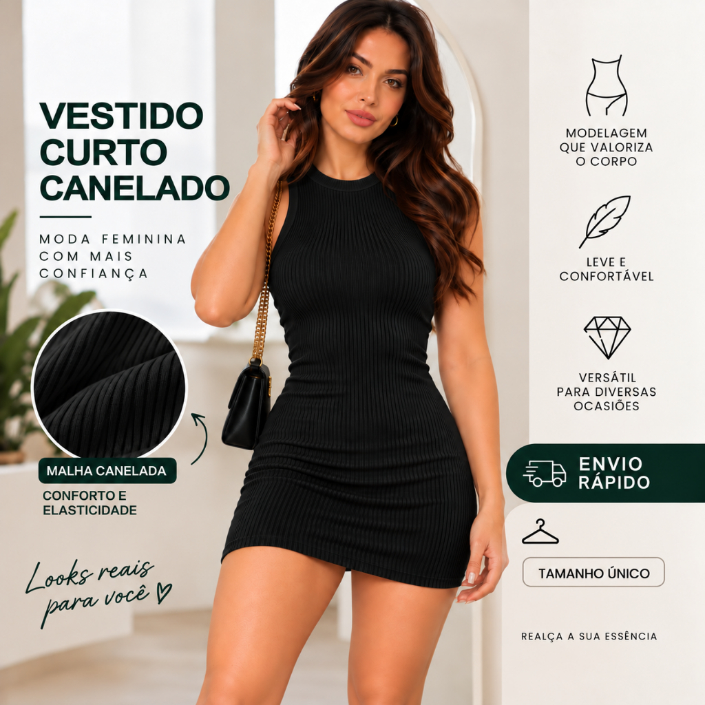 Vestido Curto Malha Canelada Regata Casual Moda Feminina Tendencia Blogueira