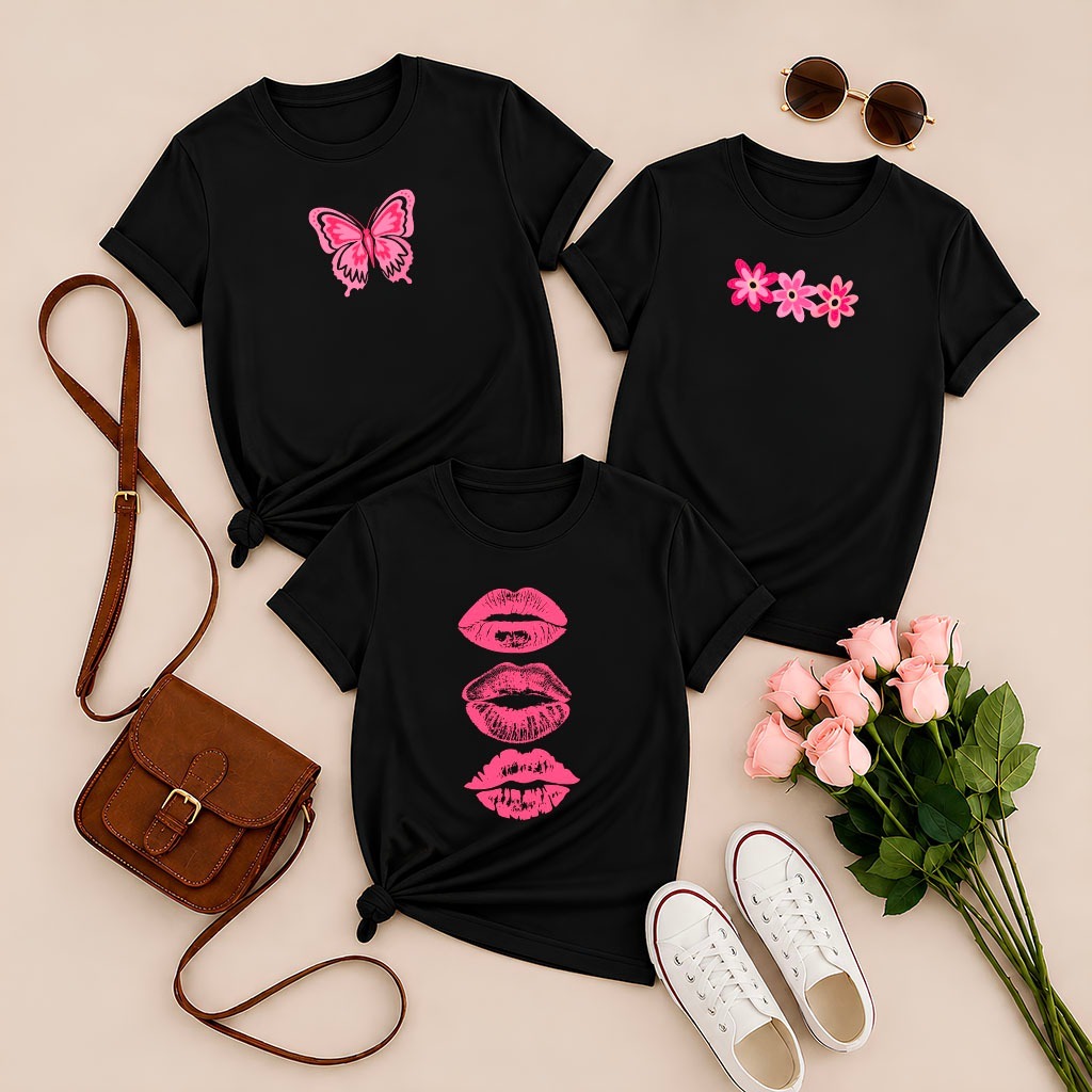 Kit 3 Camisetas Femininas 100% Algodão Tshirt Premium Estampada Blusa Estilosa KIT ROSINHA
