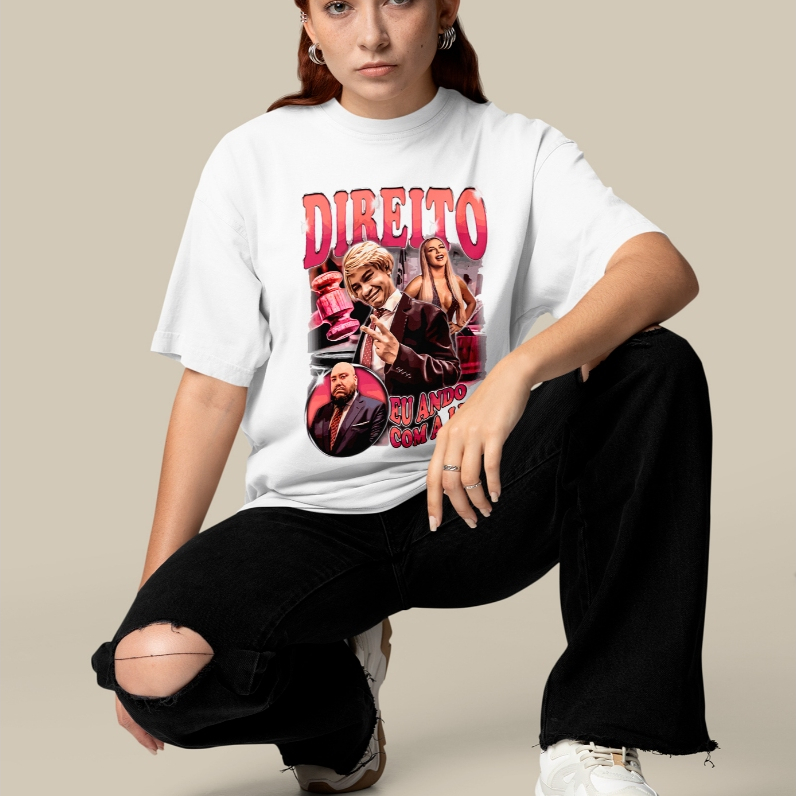 Camiseta Oversized Direito Estampada Moda Urbana Streetwear Casual Confortável Estilo Jovem Despojado Tendência Unissex
