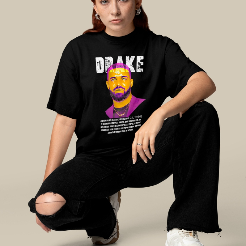Camiseta Oversized Drake Estampada Streetwear Masculina Moda Urbana Casual Confortável Estilo Despojado Jovem Unissex