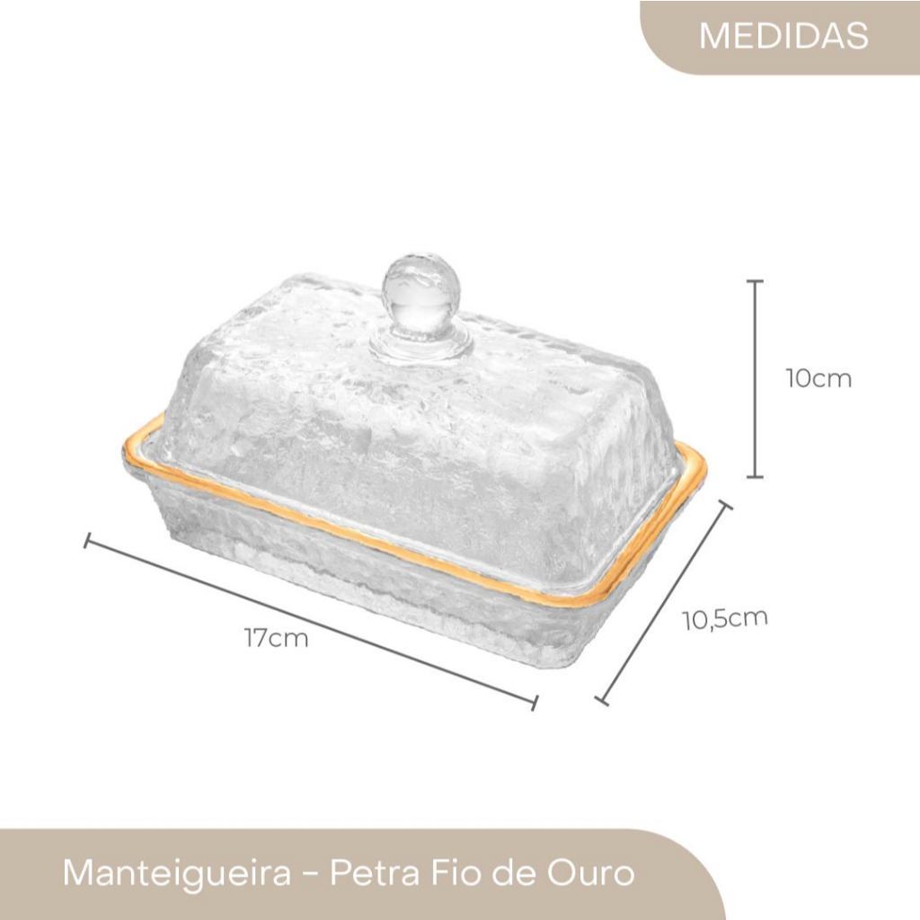 Manteigueira Petra Cristal Ecológico Martelado 17cm Lyor com Tampa e Fio de Ouro para Mesa Posta Café da Manhã Elegante · foto 2