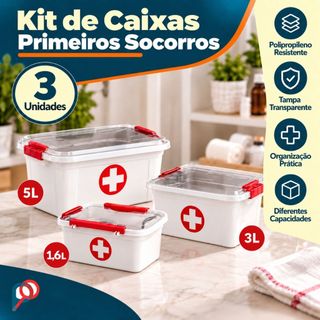 Kit 3 Caixas Primeiros Socorros Organize Seus Remédios e Itens Médicos