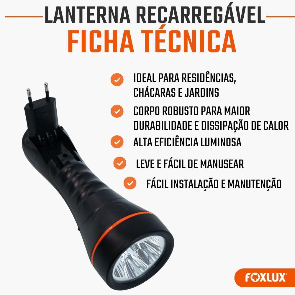 Lanterna LED Recarregável Foxlux 11 LEDs 6500K Bivolt · foto 2