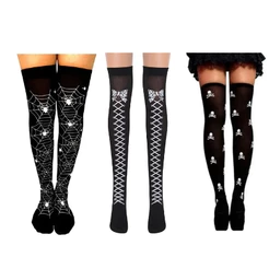 Meia Calça Arrastão Preta Halloween Caveira Aranha Fantasia Carnaval