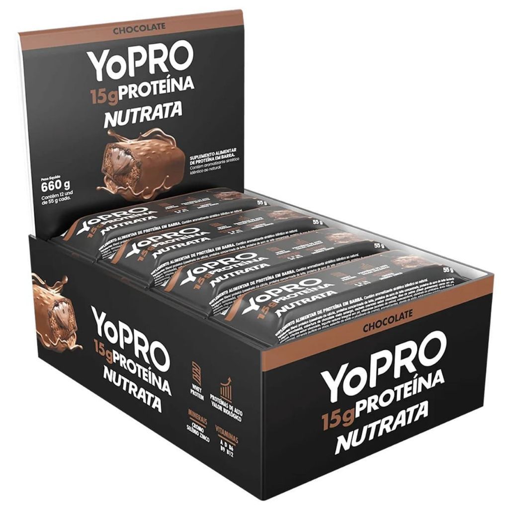 BARRA DE PROTEÍNA YOPRO NUTRATA DISPLAY COM 12 UNIDADE DE 55G
