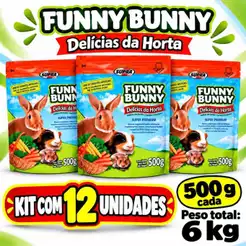 Kit 12 Funny Bunny Delícias da Horta 500g Ração para Coelho Ração para roedores