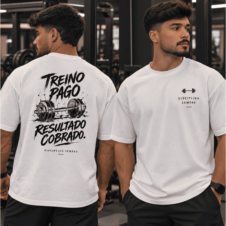 Camiseta Masculina Academia Oversized Treino Musculação Fitness Estampada Streetwear Algodão Branca