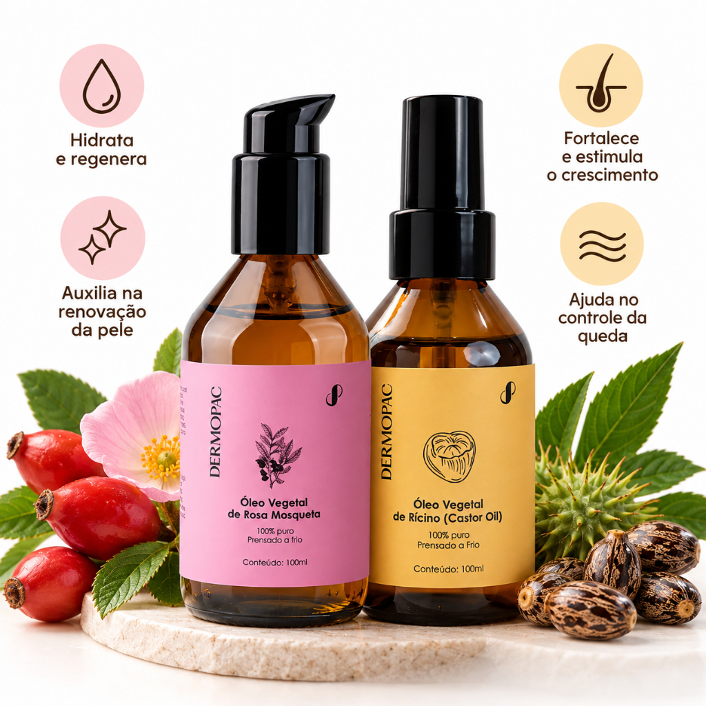 Kit Óleo de Rosa Mosqueta + Rícino Dermopac 100ml cada