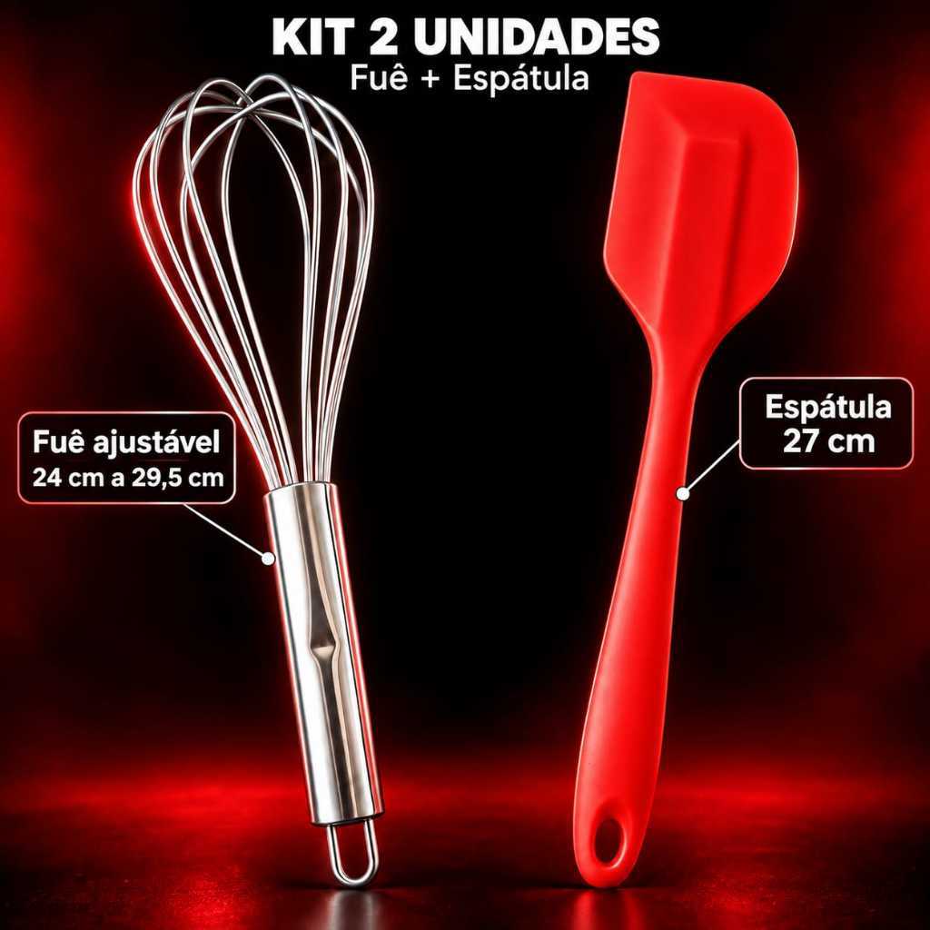 Kit Cozinha 2 Peças Essenciais – Espátula Silicone Antiaderente e Batedor Fuê