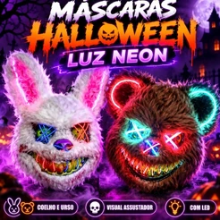 Máscara Neon Halloween Cosplay Fantasia Festa Carnaval Urso Coelho Assustadora Realista