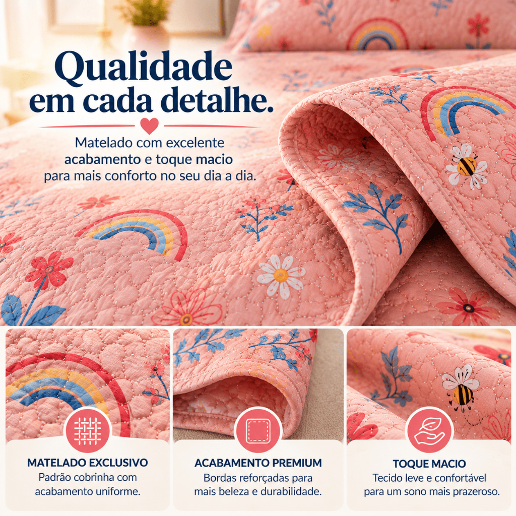 Colcha Cobre Leito 2 Peças solteiro Dupla Face Matelado Floral para Cama Box — imagem 2 de 2