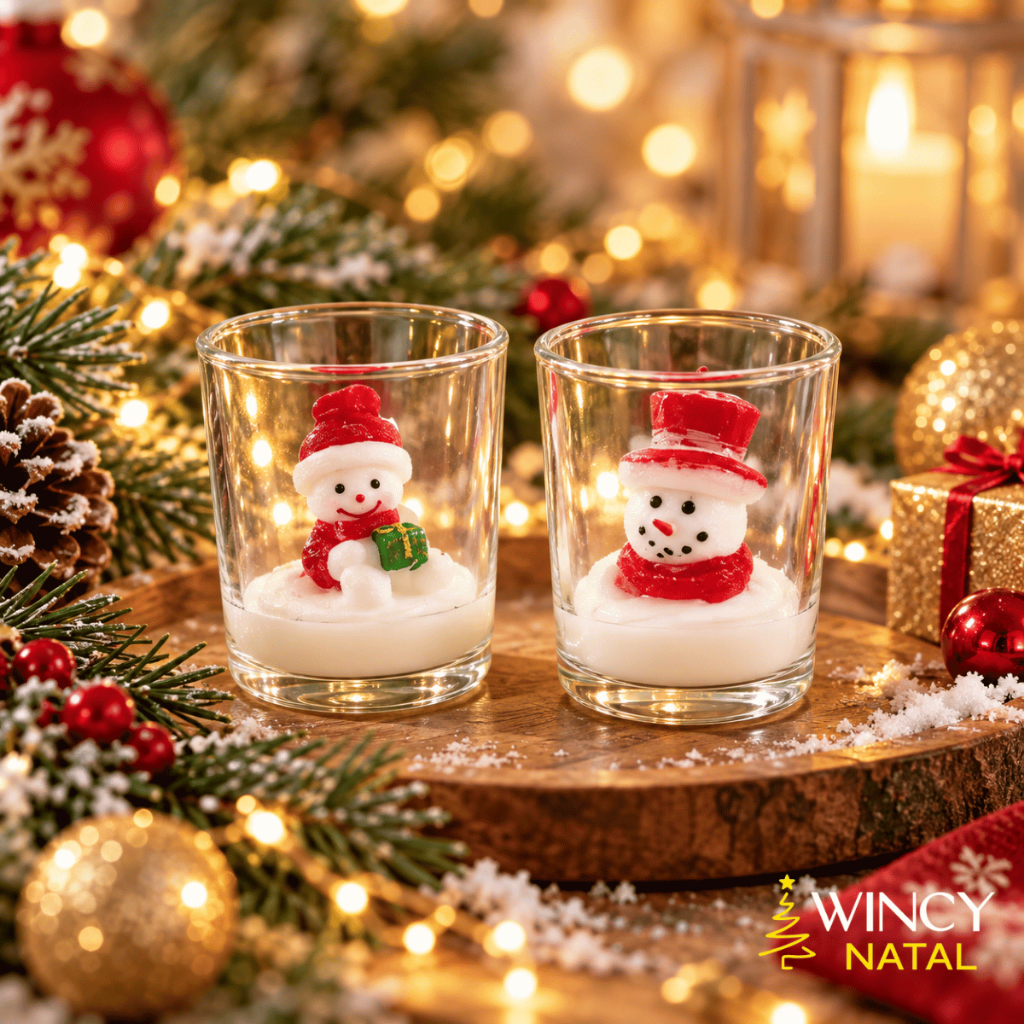 Kit 2 Velas Natalinas 7cm Vidro - Wincy Natal / Vela Decoração Luz Iluminação / Casa Festa Conjunto