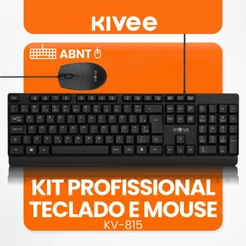 Kivee Kit Teclado e Mouse Com Fio KV815 ABNT2 Ergonômico Silencioso Resistente Compatível PC Notebook