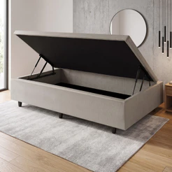 Base Box Baú Solteiro 88x188x42 cm Courino Linho Areia