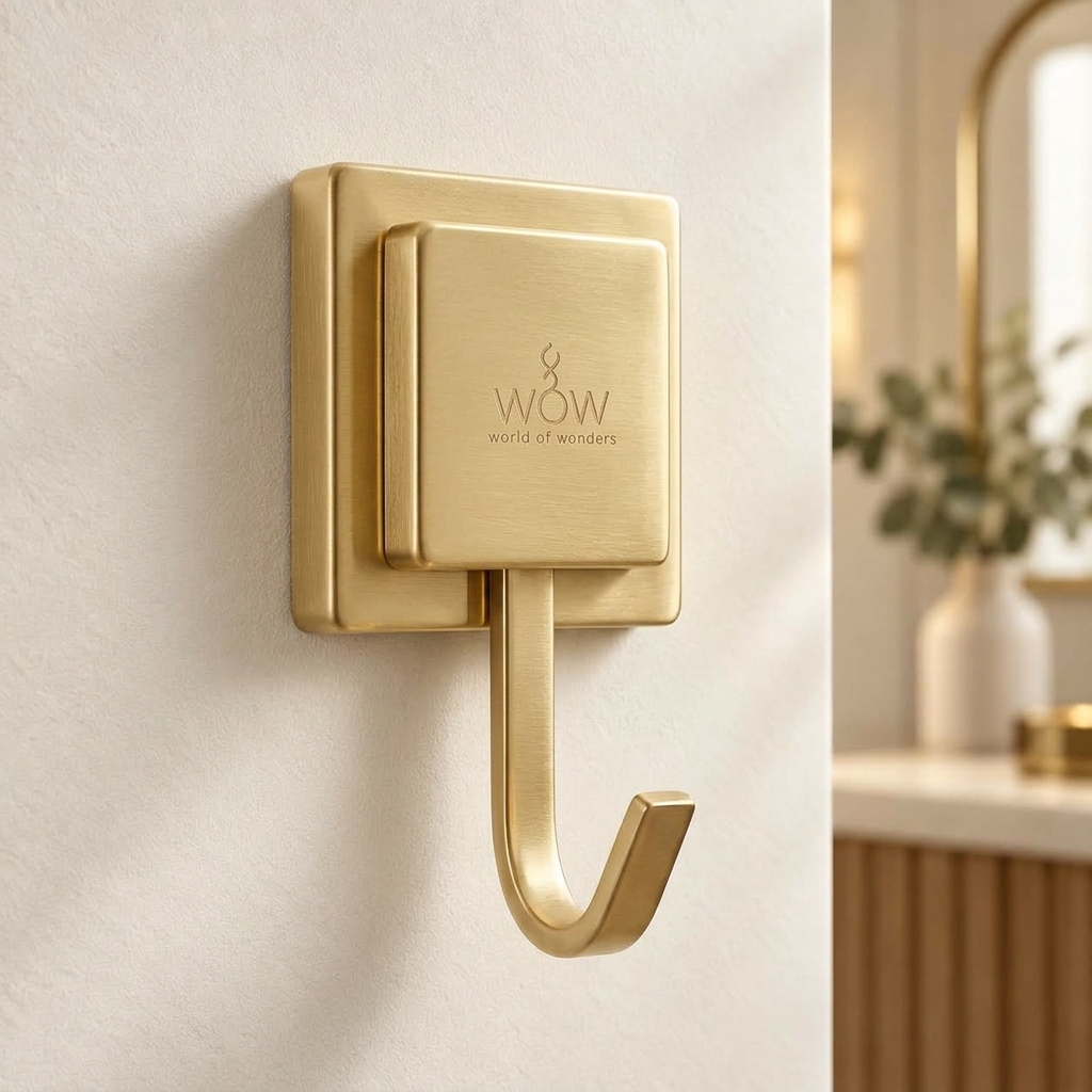 Suporte Porta Toalha De Banho Gancho Dourado Fita Dupla Face 3m
